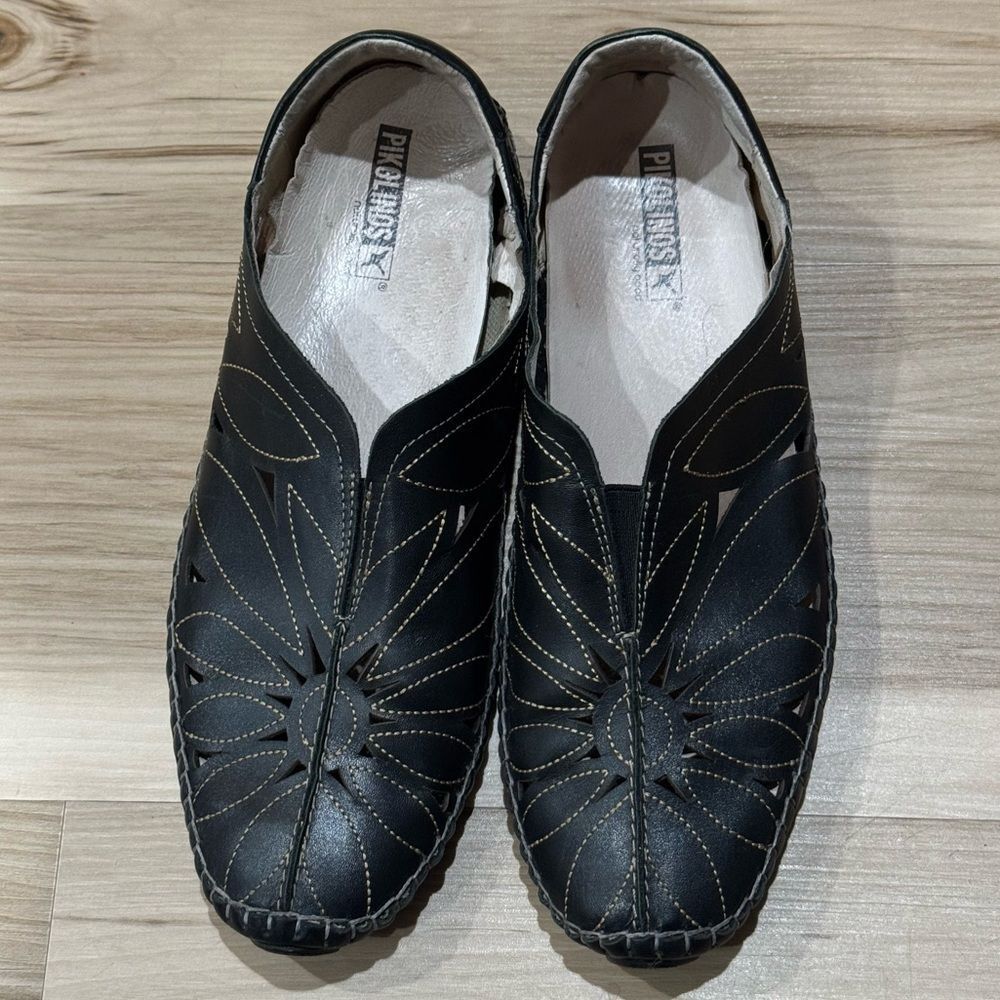 Pikolinos Jerez Black Leather Slip On Loafer Moccasin Floral Women 10.5/11 EU 41